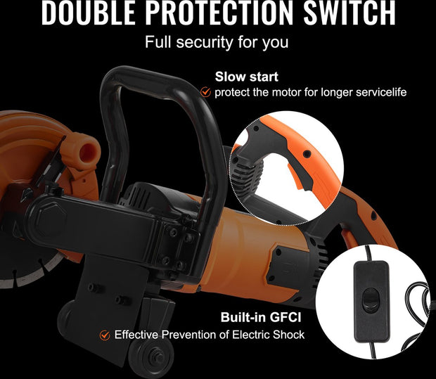 Elektrische Betonfrees - 2000W - Met Dubbele Schakelaar - Overbelastingsbeveiliging -15A Motor Van Zuiver Koper - Overbelastingsbeveiliging En Ingebouwd Gfci-Ontwerp - Geschikt Voor Het Zagen Van Verschillende Betonmaterialen