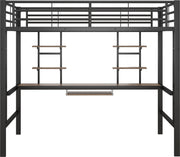 Kinderbed - Zonder Matras - Zonder Stoel - Metalen Bedframe met Bureau en Twee Boekenplanken - Geschikt voor Kinderen - Tieners en Volwassenen - 140x200 cm - Zwart