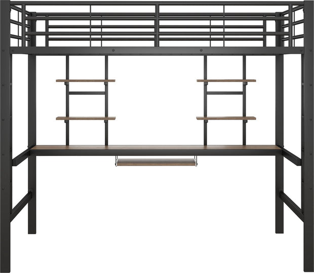 Kinderbed - Zonder Matras - Zonder Stoel - Metalen Bedframe met Bureau en Twee Boekenplanken - Geschikt voor Kinderen - Tieners en Volwassenen - 140x200 cm - Zwart