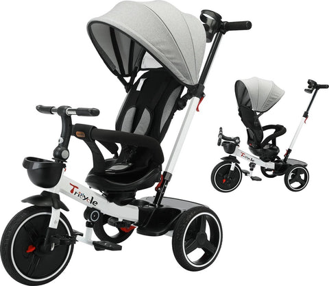 Kinderwagen - Driewieler - Kinderwagendriewieler - Babywagen - Babydriewieler - Babyfiets - Kinderwagenfiets - 6in1 - Verstelbaar - Elk terrein - Leeftijd aanpasbaar - Duwkinderwagen - Afneembaar vangrail - Opvouwbaar - Zonneklep - Hoge Rugleuning