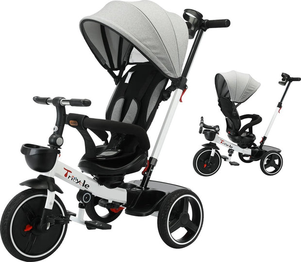 Kinderwagen - Driewieler - Kinderwagendriewieler - Babywagen - Babydriewieler - Babyfiets - Kinderwagenfiets - 6in1 - Verstelbaar - Elk terrein - Leeftijd aanpasbaar - Duwkinderwagen - Afneembaar vangrail - Opvouwbaar - Zonneklep - Hoge Rugleuning