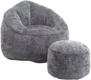 Zitzak met Voetensteun - Loungestoel met Hoge Druk Schuimvulling - Beanbag Ergonomisch Ontwerp - Chenille Stof – 89x88x76 cm - Grijs