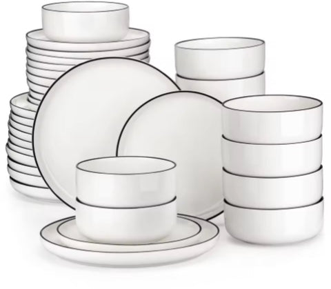 Serviesset – 12 persoons – 36 delig – Wit met zwarte rand Keramisch – Dinerborden – Ontbijtborden