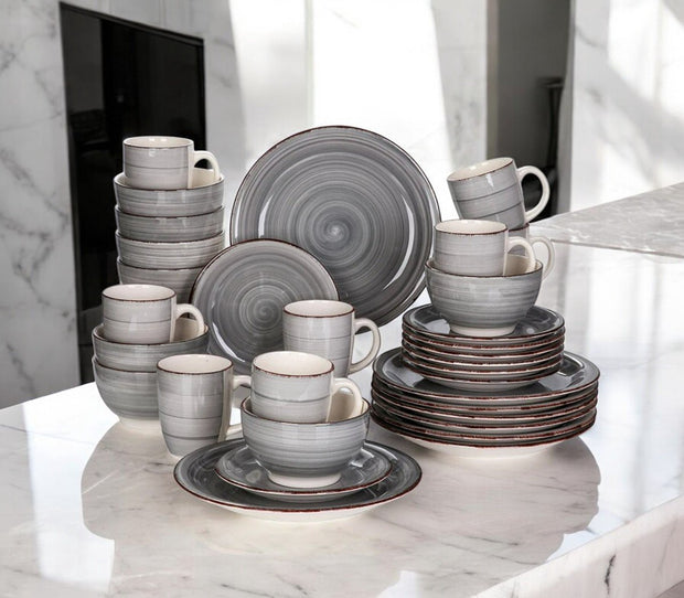 Luxe Serviesset - 32-Delig - 8 Persoons - Keramiek - Bordenset - Dinner Platen - Dessertborden - Kommen - Mokken - Schaaltjes - Grijs