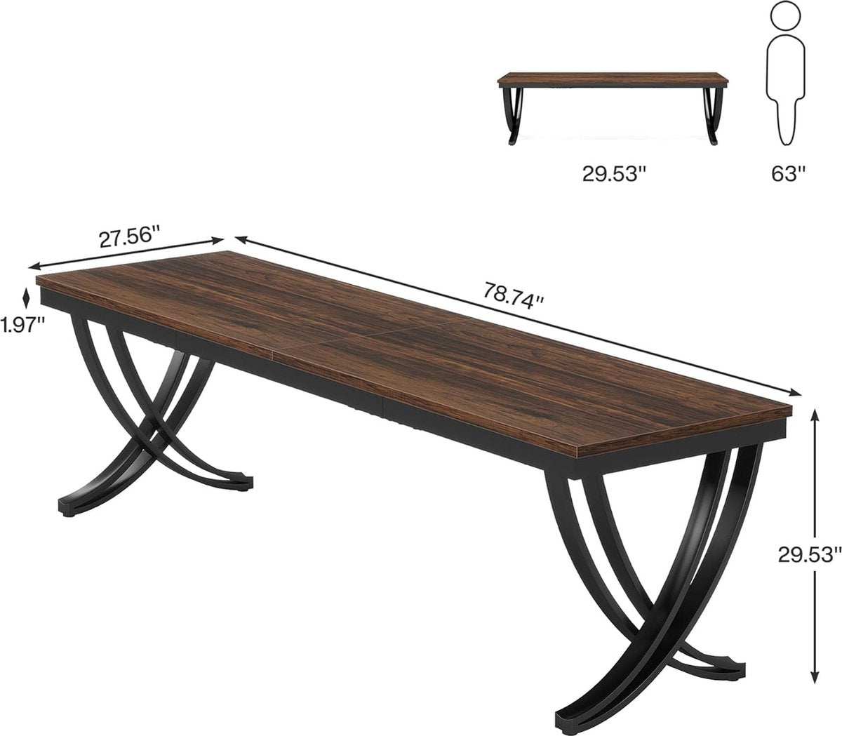 Bureau - Dubbel Lang Bureau - Computerbureau - Computer Tafel - Bureautafel - Bruin en Zwart - 200 x 70 x 75 cm - QUORE