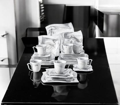 Luxe Serviesset - 30-Delig - 6 Persoons - Keramiek - Bordenset - Dinner Platen - Dessertborden - Kommen - Mokken - Schaaltjes - Grijs