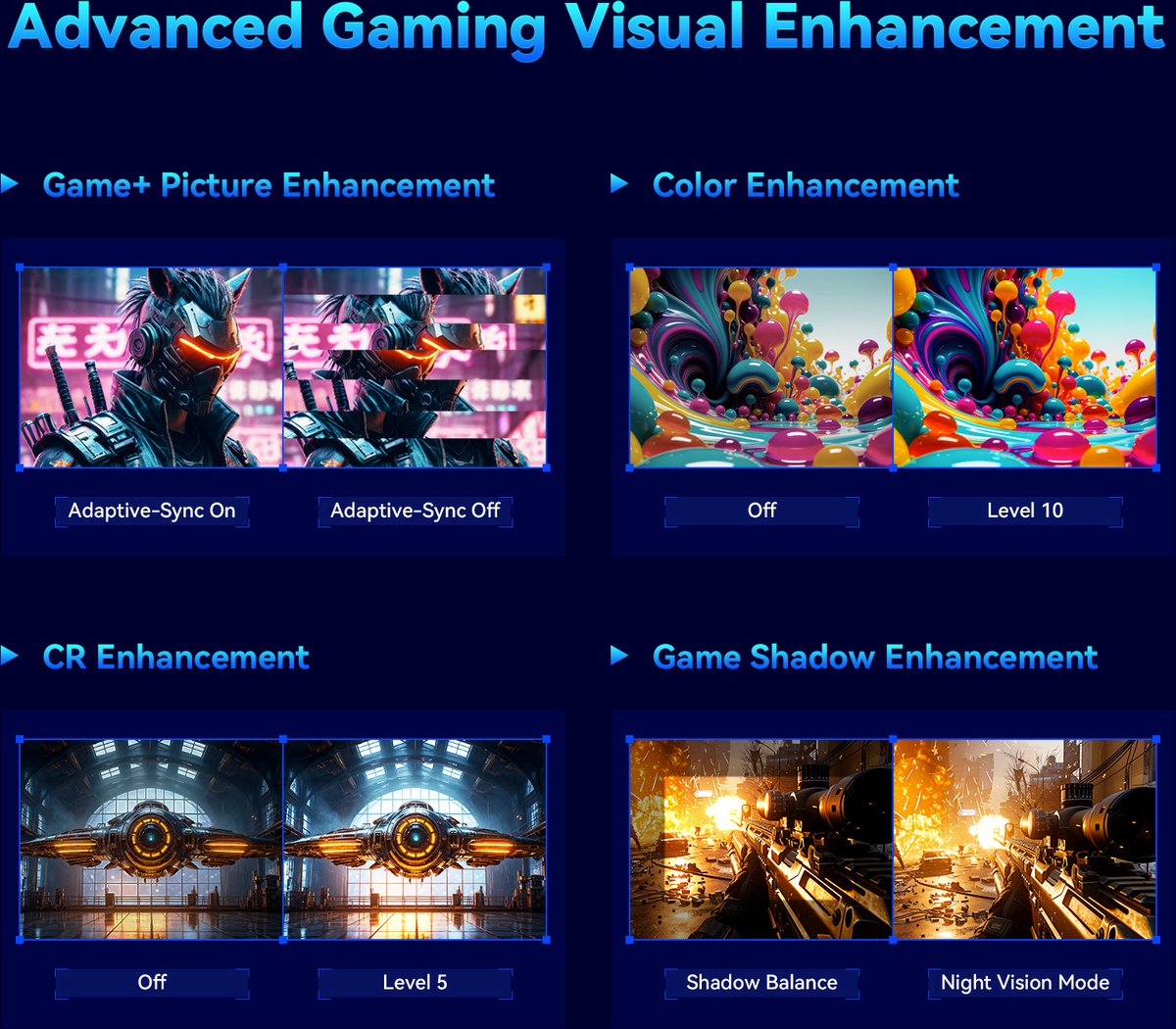 Gaming Monitor - 24.5” 2560*1440 QHD FAST IPS Display - 240Hz Refresh Rate - 1ms GTG - 95% DCI-P3 - HDR10 - Adaptive-Sync - Dynamic OD - Game Rush Mode - PIP &amp; PBP Display - Versatile Picture Modes - Low Blue Light - VESA Wall Mount