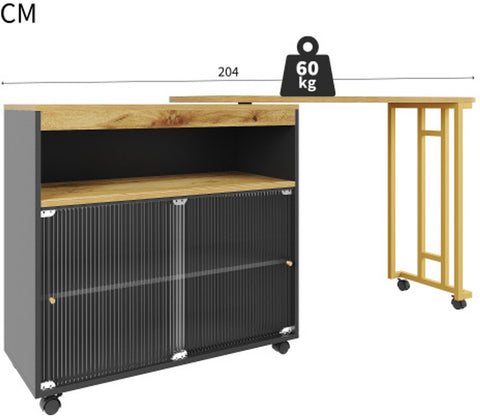 Uitschuifbare Bartafel met Opbergruimte - Moderne Verplaatsbare Bartafel - Telescopische Bartafel met LED - Bartafel - Bistrotafel - Hoge Tafel - Kookeiland - Bistrotafel - (138-204×39×105cm) - Zwart & Goud