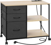 Printerkast - Archiefkast - Printer - Met laden en oplaadstation - 40 cm x 80 cm x 66 cm - Licht eiken met zwart