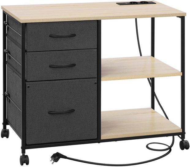 Printerkast - Archiefkast - Printer - Met laden en oplaadstation - 40 cm x 80 cm x 66 cm - Licht eiken met zwart