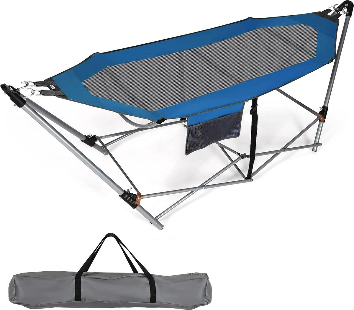 Opvouwbare hangmat met frame en zijvak - draagbaar - 150 kg draagvermogen - voor gebruik binnen en buiten