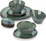 Luxe Serviesset – 11 delig – Porselein - Bordenset – Dinner platen – Dessertborden - Kommen - Schaaltjes - Groen