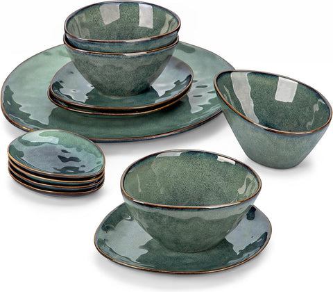 Luxe Serviesset – 11 delig – Porselein - Bordenset – Dinner platen – Dessertborden - Kommen - Schaaltjes - Groen