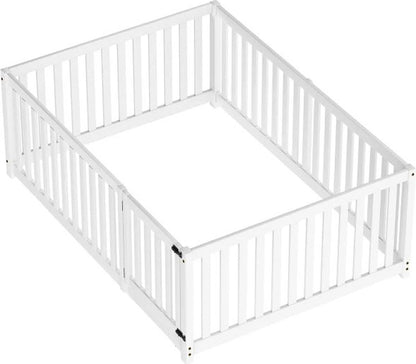 Bedframe Kinderbed - Peuterbed - Vloerbed - Kinderbox - Inclusief Uitvalhekje - Kinderkamer - Multiplex - Wit - 140 x 200 x 60 cm