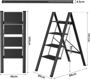 Ladder 4 Treden - Opstapkruk - Trap - Draagbare Trapladder - Antisliptreden - Opvouwbaar - 45x84x101 cm Afmetingen bij Uitklappen - Maximaal Belastbaar Gewicht 150 kg - Zwart