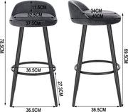Barkruk – Barkrukken Set van 2 – Barkruk met Rugleuning – Bar Stool –Zitvlak Fluweel- Barkrukken met Voetensteun – Zithoogte 69,5 cm - Donkergrijs Fluweel