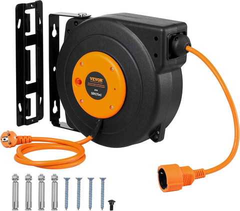 Kabelhaspel - Wandmontage Verlengkabel - Automatische Uitbreiding - Montagemogelijkheden Muur of Plafond - 15m - 1000W - Spanning AC 220V - Max. Temperatuurschakelaar 56℃ - Zwart