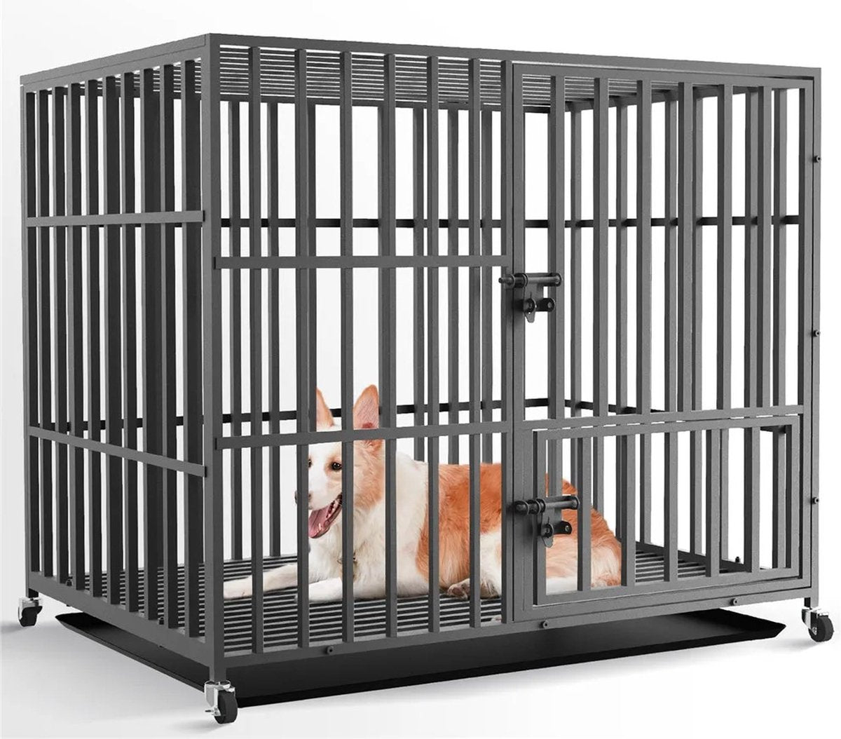 Hondenbench - XL - Bench - Bench voor honden - Extra Stevig - Verrijdbaar - 107 x 77.5 x 94cm - Zwart - QUORE