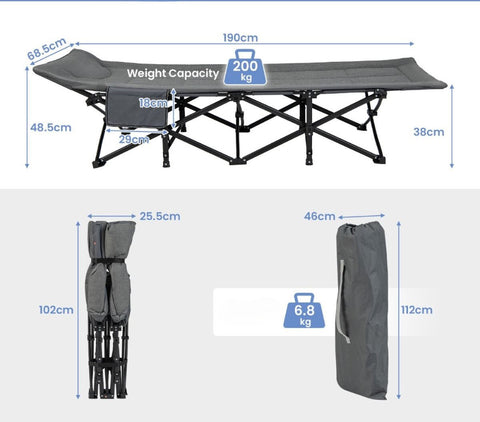 Veldbed - Kampeerbed - Vouwbed - Ligbed - Stretcher- Campingbedje - Opvouwbaar - 1 Persoons - Grijs