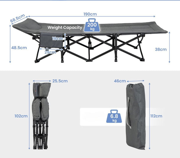 Veldbed - Kampeerbed - Vouwbed - Ligbed - Stretcher- Campingbedje - Opvouwbaar - 1 Persoons - Grijs
