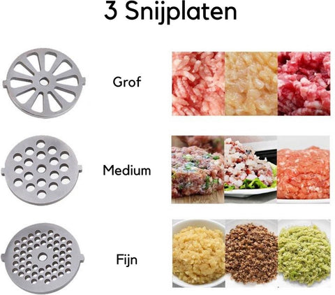 Elektrische vleesmolen 3 in 1 - Gehaktmolen - Worstenmaker - Worstvuller - Krachtig - 3000W