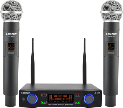 Microphone set of 2 - Karaoke - Children - Adults - Adjustable Frequency - 625.00-655.00MHz - Up to about 30m - Power adapter - Receiver - Receiver - Antennas - Black - LCD screen