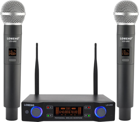 Microfoon set van 2 - Karaoke - Kinderen - Volwassenen - Verstelbare Frequentie - 625.00-655.00MHz - Tot ongeveer 30m - Power adapter - Receiver - Ontvanger - Antennes - Zwart - LCD scherm