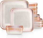 Dinnerware set white/orange - Ceramic - Square - Nevel - 4 large plates - 4 small plates - 4 bowls - 12 pieces - White - Orange