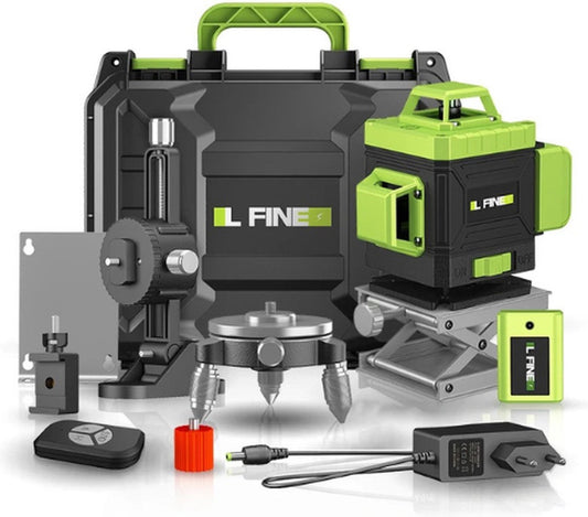 Laser Line - Cross Line Laser - 16 Lines - 4D - 2x Battery - Distance Meter - Green - With Accessories - With Tripod - 360° - 635Nm