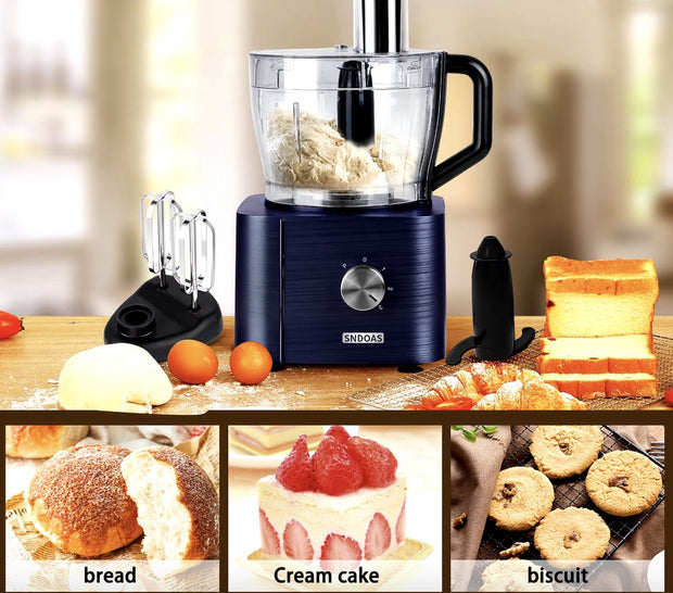 Keukenmachine - Alles in 1 keukenmachine - Multifunctionele keukenmachine - Vleesmolen - Garde - Kneder - Shredder - Sinaasappelpers - Hakselaar - Blender - 1100W - Donkergrijs