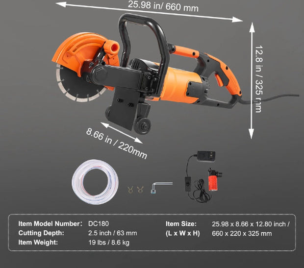 Elektrische Betonzaag – 1800W Steenzaagmachine met 63 mm Zaagdiepte – Krachtige Muurfrees voor Beton, Steen & Baksteen – Professioneel Gereedschap voor Bouw & Renovatie