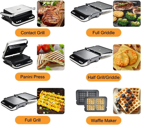 Grill apparaat - Contactgrill - 2000 watt - Digitale display - Opent volledig - Gourmetstel - Anti aanbak