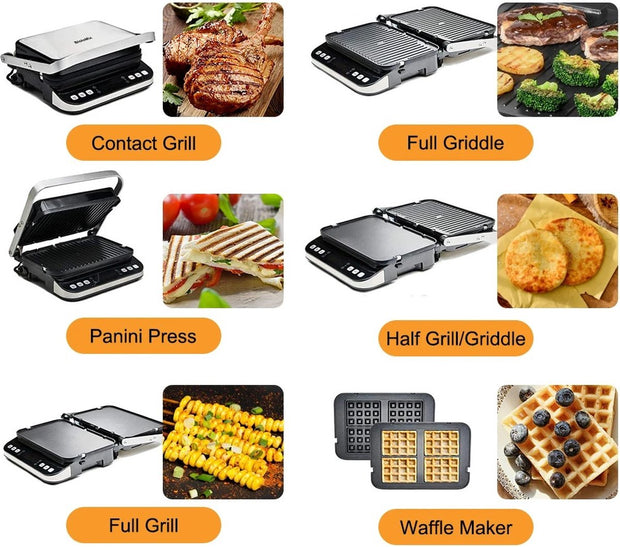 Grill apparaat - Contactgrill - 2000 watt - Digitale display - Opent volledig - Gourmetstel - Anti aanbak