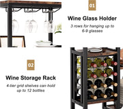 Wine cabinet - Wine rack - Beverage cabinet - Cupboard - Wine glass holders - Bottle holders - Industrial - Wood and metal - Brown/Black - 175x80x30cm