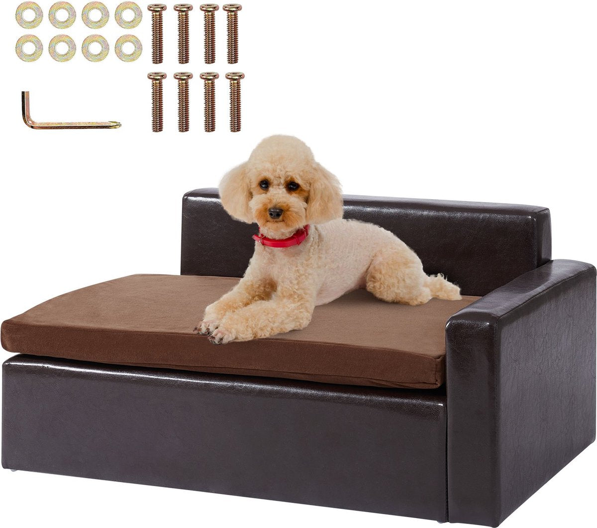 Hondenbank - Leer - Opbergruimte - Wasbaar - Middelgrote honden - Hondensofa - Hondenzetel - 71x50, 5x33,5 cm