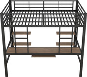 Kinderbed - Zonder Matras - Zonder Stoel - Metalen Bedframe met Bureau en Twee Boekenplanken - Geschikt voor Kinderen - Tieners en Volwassenen - 140x200 cm - Zwart