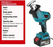 Reciprozaag - Recipro Zaag - Elektrische Recipro Zaag - Met Opbergkoffer - Inclusief: 2x Accu, Oplader & 4x Zaag - Lock/Switch - Makkelijk Verwisselbaar -Blauw