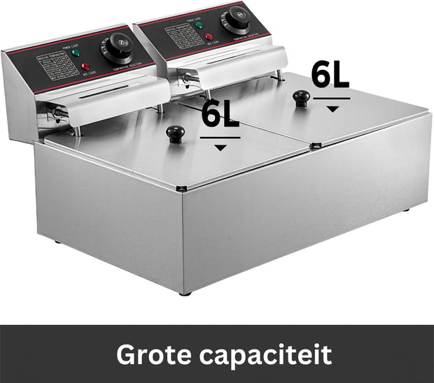 Friteuse - Dubbele Frituurpan - 2 x 6 Liter - Roestvrij staal - Draaisysteem - Dubbele tanks - voor fastfoodrestaurant of kampeerpicknick - 220V - 5000W