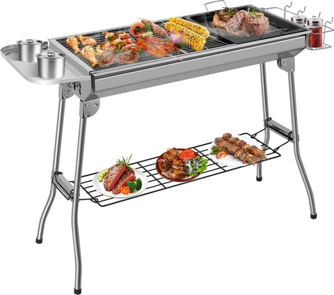 RVS Barbecue - Houtskool Grill - BBQ - Roestvrijstaal - 73 x 34 CM - Inclusief kookgereedschap - Zilverkleurig - RVS