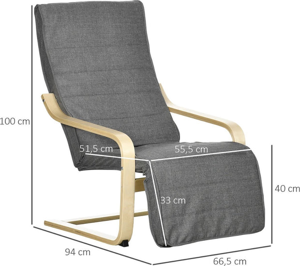 Stoel - Fauteuil - Relaxstoel - met Verstelbare Voetensteun - 5 Standen - 66.5x94x100 cm - Stevige Structuur - Wit