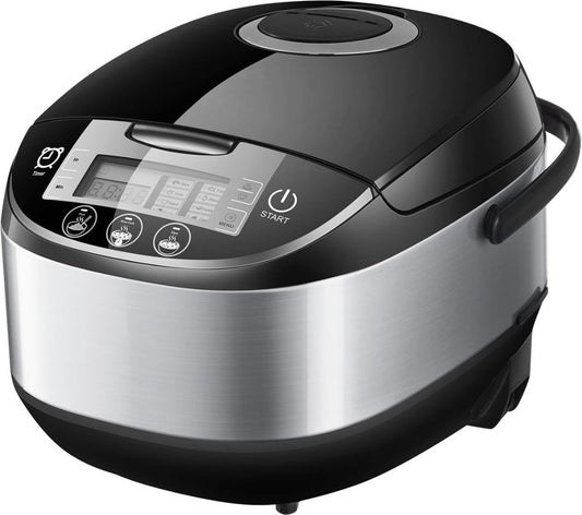 Slowcooker met Timer - Keramische Binnenpan - Hotpot - Rijstkoker met Stoom- en Warmhoudfunctie - Multicooker met Antiaanbaklaag Binnenpan - Geborsteld Zwart