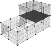 Huisdierkooi - Huisdierhok - Verstelbaar en Opvouwbaar - 2 Verdiepingen - Zwart - 140x70x70cm - Konijn - Hond - Kennel