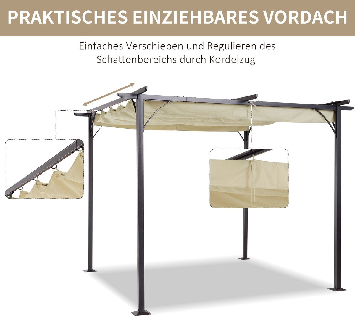 Cabrio-zonnedak - Luifel Tuinpaviljoen - Waterafstotende Luifel 3 x 3 m - Beige
