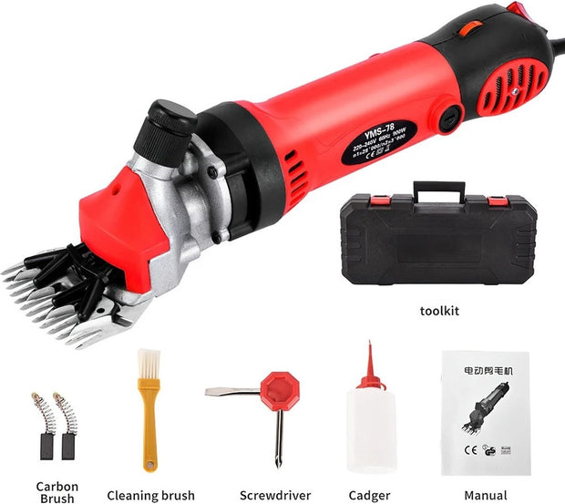 Clipper - Professional Clipper - With Case - Full Set - Large Trimmer - Sheep Trimmer - Shearing Machine - Shearing Machine for Wool - 6 Speed ​​Settings - 900W - Red