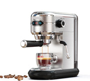 Espresso Machine - Espresso Machine - Verse Espresso, Cappuccino Of Koffie - 19 Bar - Semi- Automatisch - Zowel Hete Als Koude Bereidingen - Slank Model - 1,1 Liter Water Reservoir - Incl Stamper, Melk opschuim kan En Rubber Mat - Ex Koffiemolen