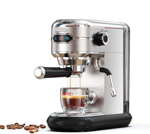 Espresso Machine - Espresso Machine - Verse Espresso, Cappuccino Of Koffie - 19 Bar - Semi- Automatisch - Zowel Hete Als Koude Bereidingen - Slank Model - 1,1 Liter Water Reservoir - Incl Stamper, Melk opschuim kan En Rubber Mat - Ex Koffiemolen