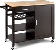 Keukeneiland - Verplaatsbaar - Keukenkast - Dressoir - Organizer - Kasten - Houten Werkblad - Lade - Zwart