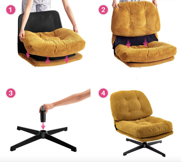 Corduroy lounge chair - Chair - Relax chair - Swivel chair - Thick cushions - With footstool - Chocolate Brown