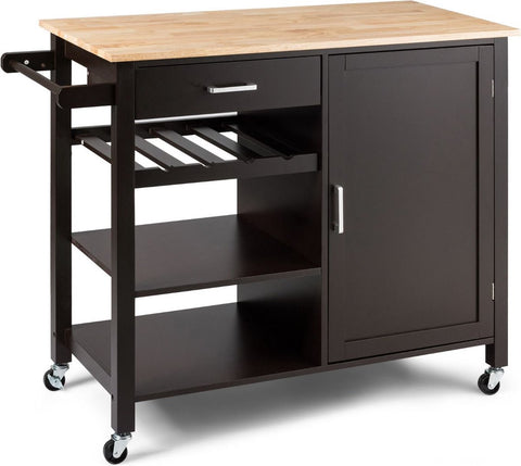 Keukeneiland - Verplaatsbaar - Keukenkast - Dressoir - Organizer - Kasten - Houten Werkblad - Lade - Zwart