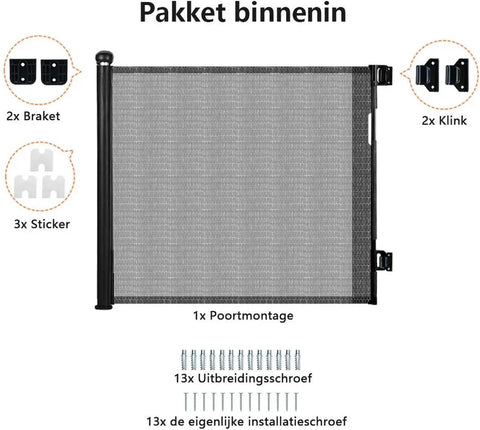 Door gate - Child gate - Dog door gate - Durable protective net - 140cm - Black